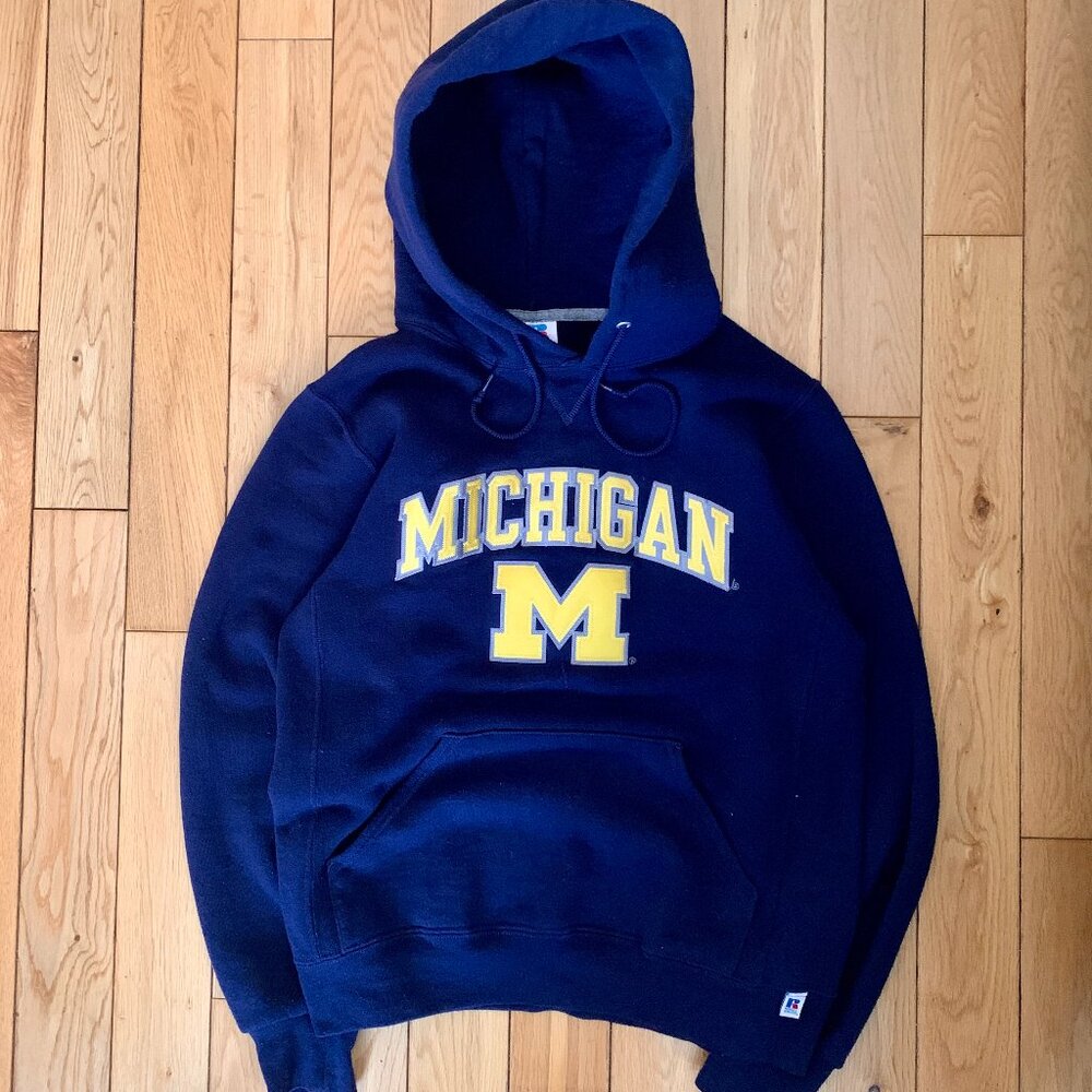 Russell Athletic University of Michigan Hoodie Men's Small Pullover Embroidered